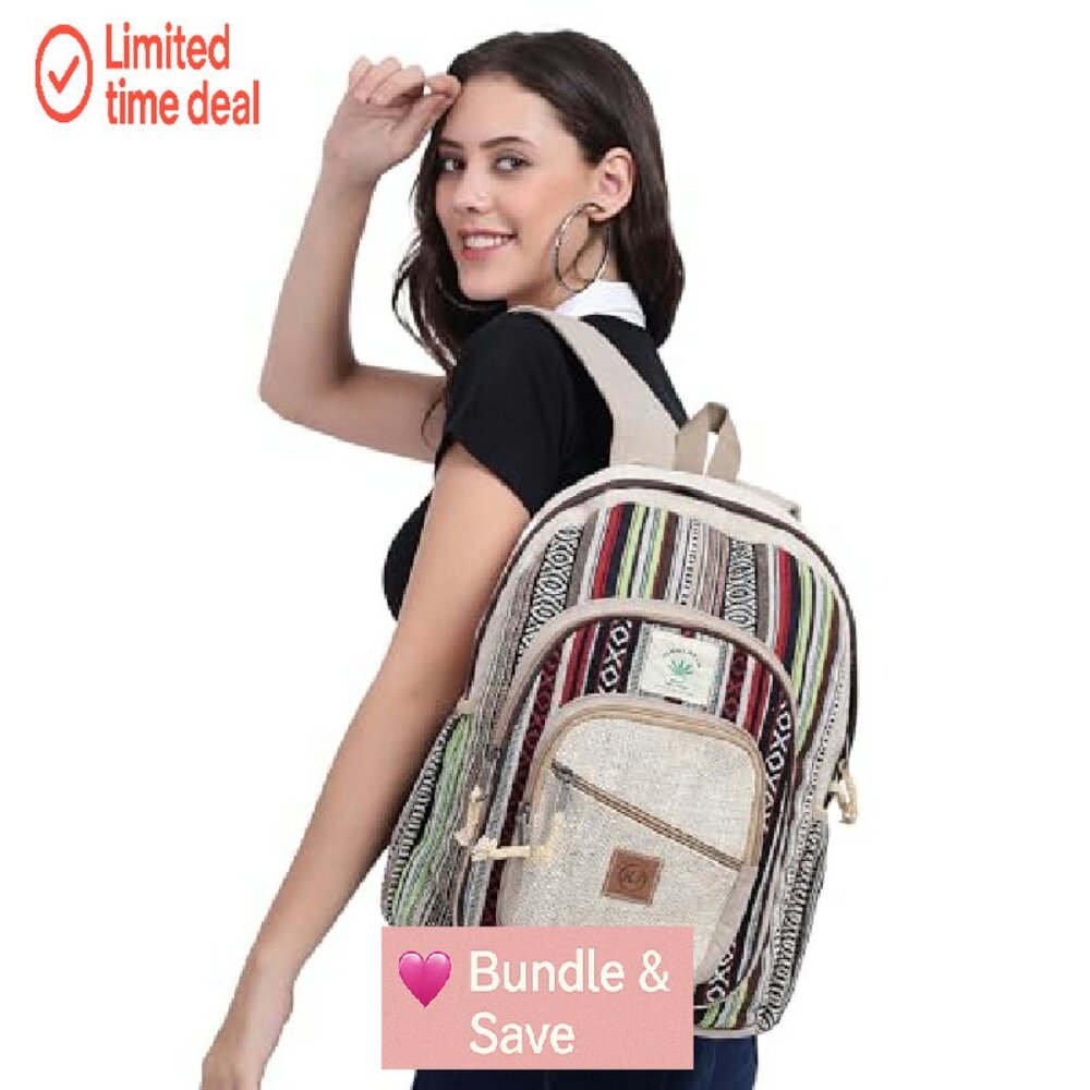 Large Hemp Backpack Multi Pocket Daypack Adjustab… - image 4